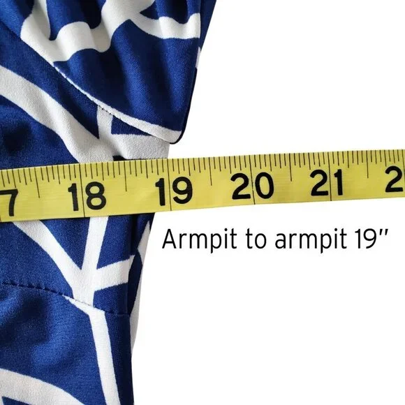 Donna Morgan Career Dress Blue & White Abstract Print with Self Tie Size 4 - Picture 11 of 16